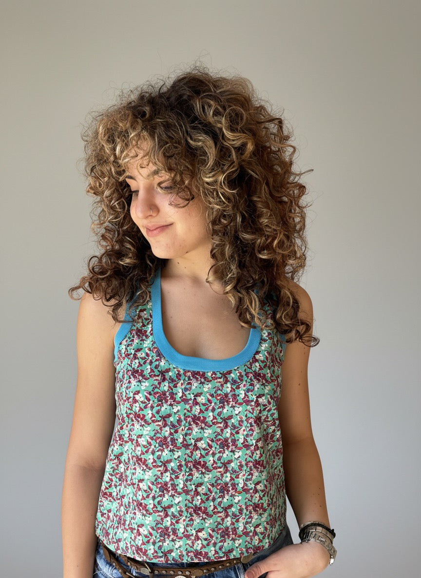 Alicia blue trim Racer Tank