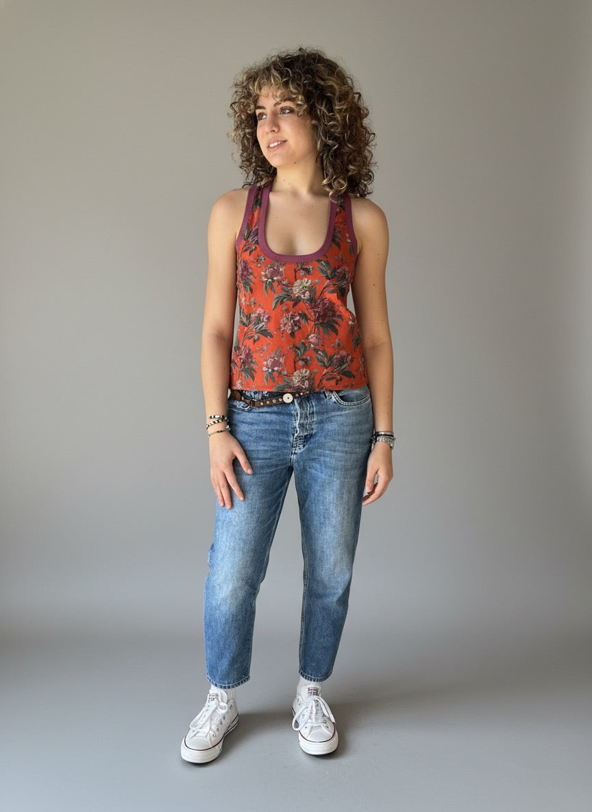 Bev Pink Stripe Racer Tank